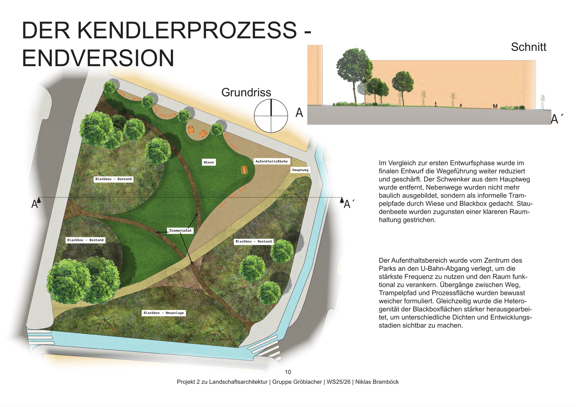 Grundriss und Schnitt des Entwurfs für den Kendlerpark